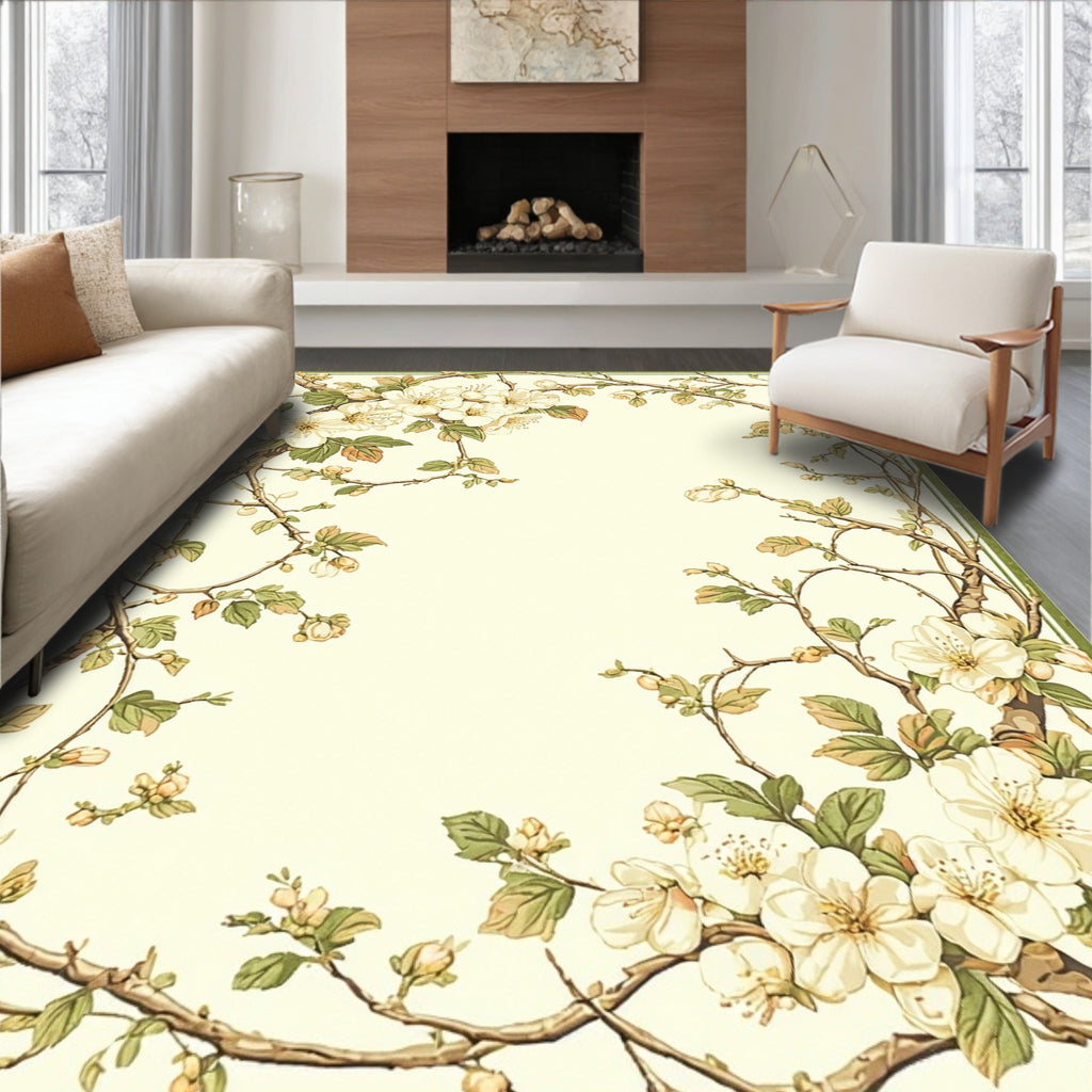 Whimsical Floral Branches Delicate Pattern Rug