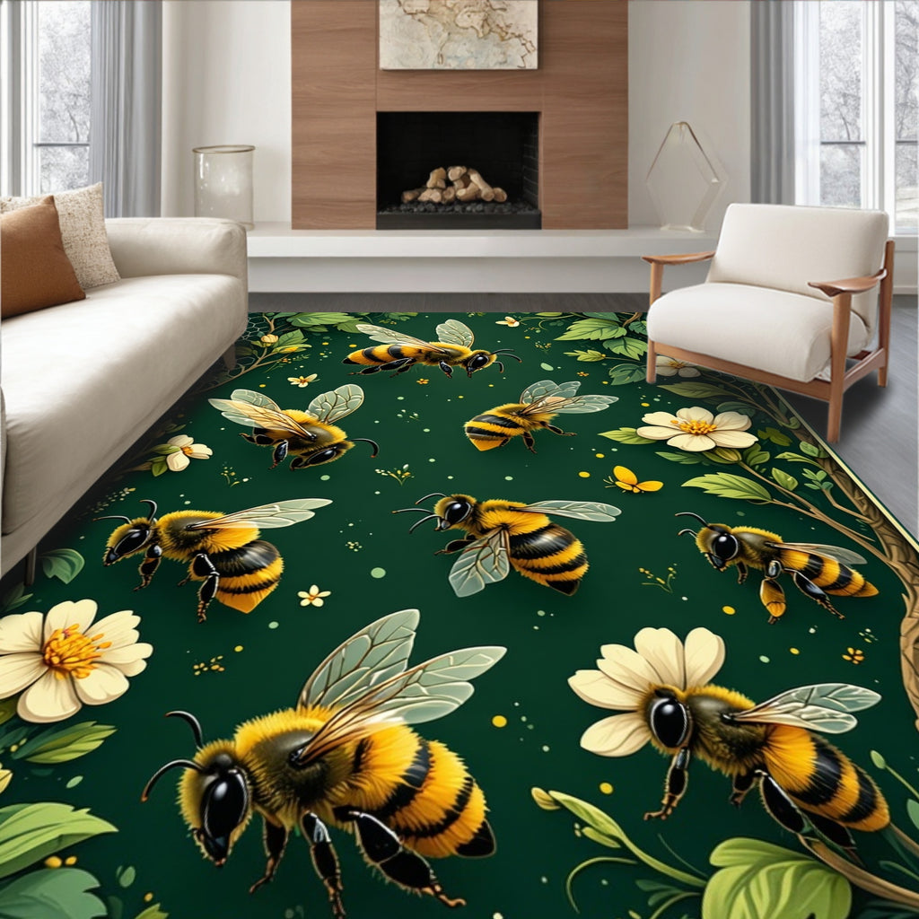 Buzzing Bees And Floral Garden Design Rug