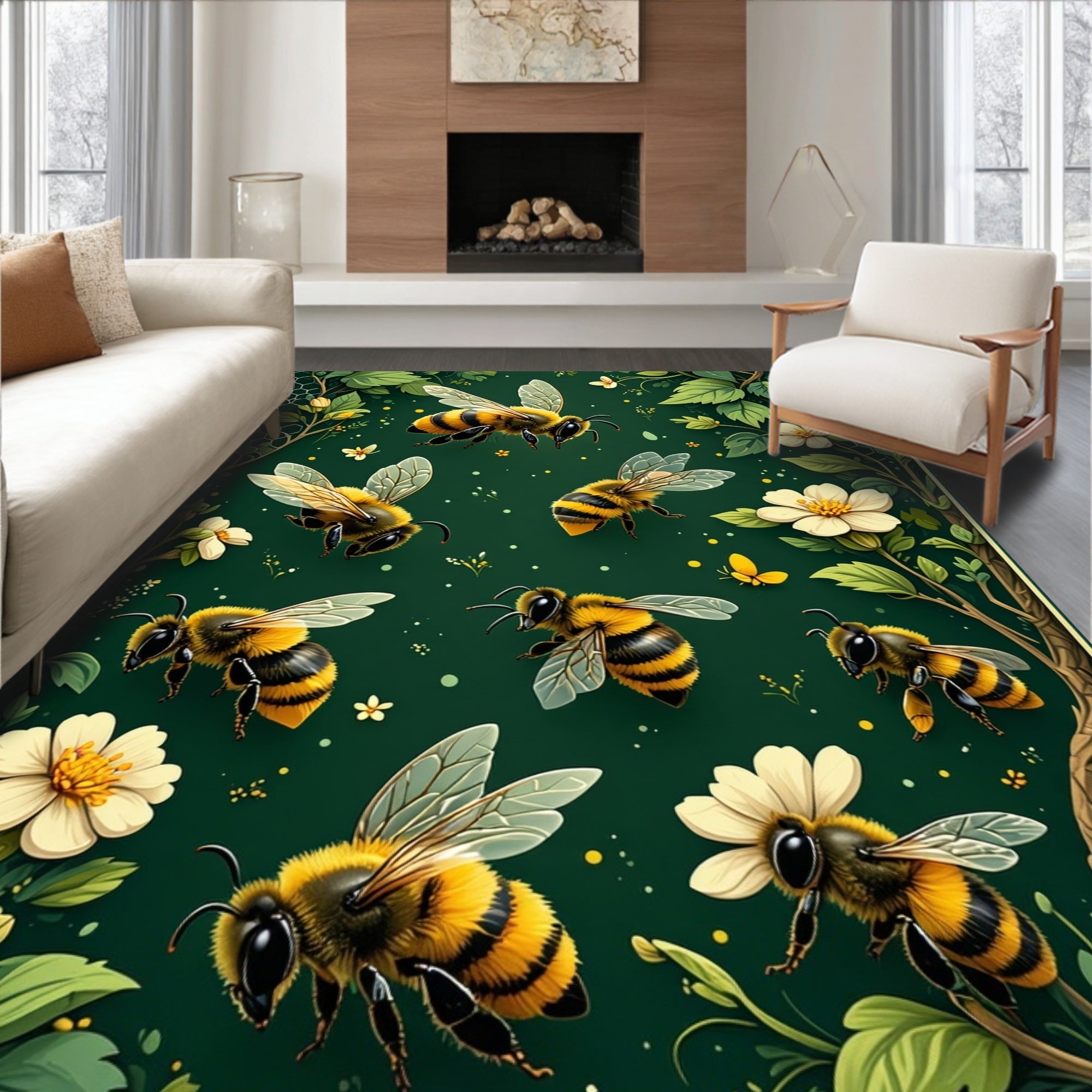 Buzzing Bees And Floral Garden Design Rug