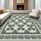 Dark Green Scrollwork Border Medallion Rug