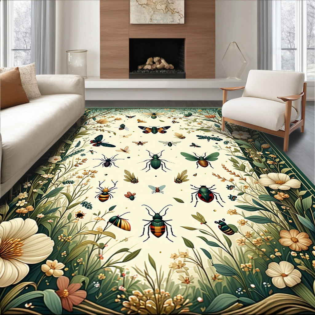 Nature Insect And Floral Pattern Rug