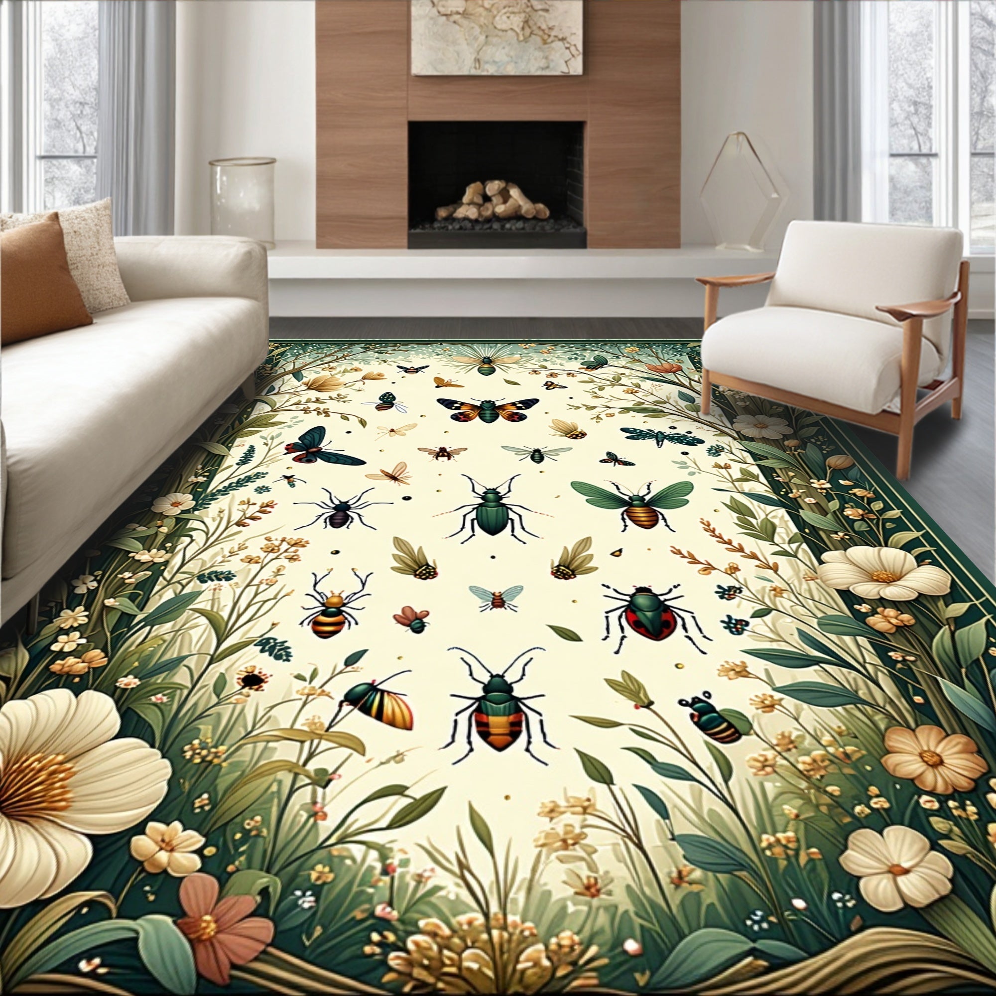 Nature Insect And Floral Pattern Rug
