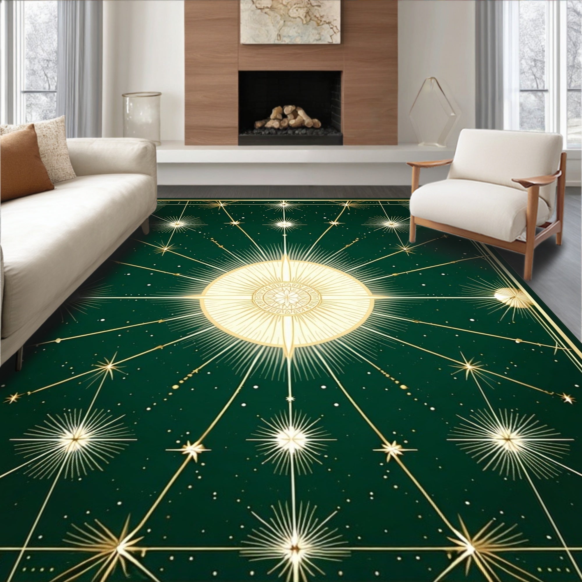 Celestial Sunburst Star Pattern Rug