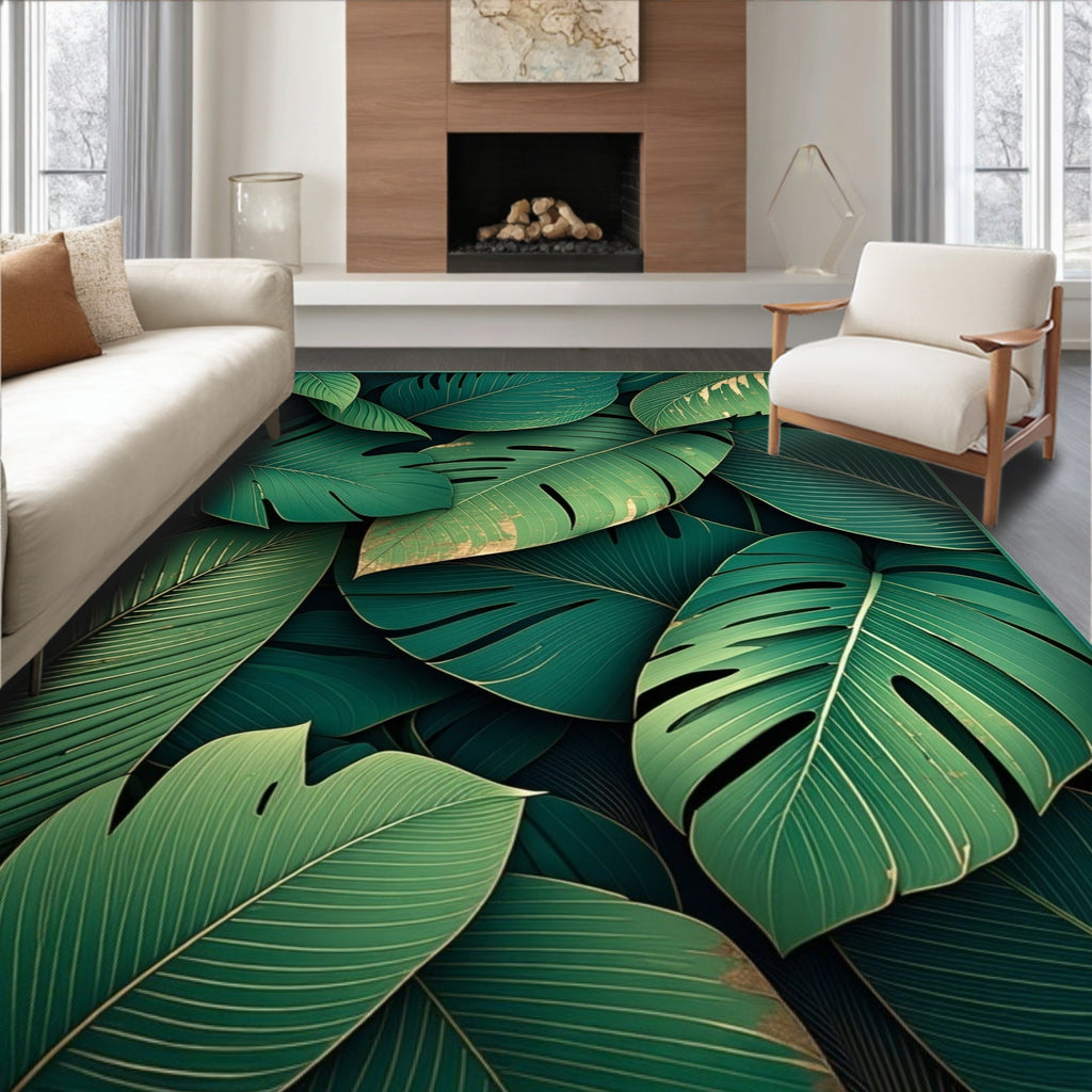 Lush Tropical Foliage Print Rug
