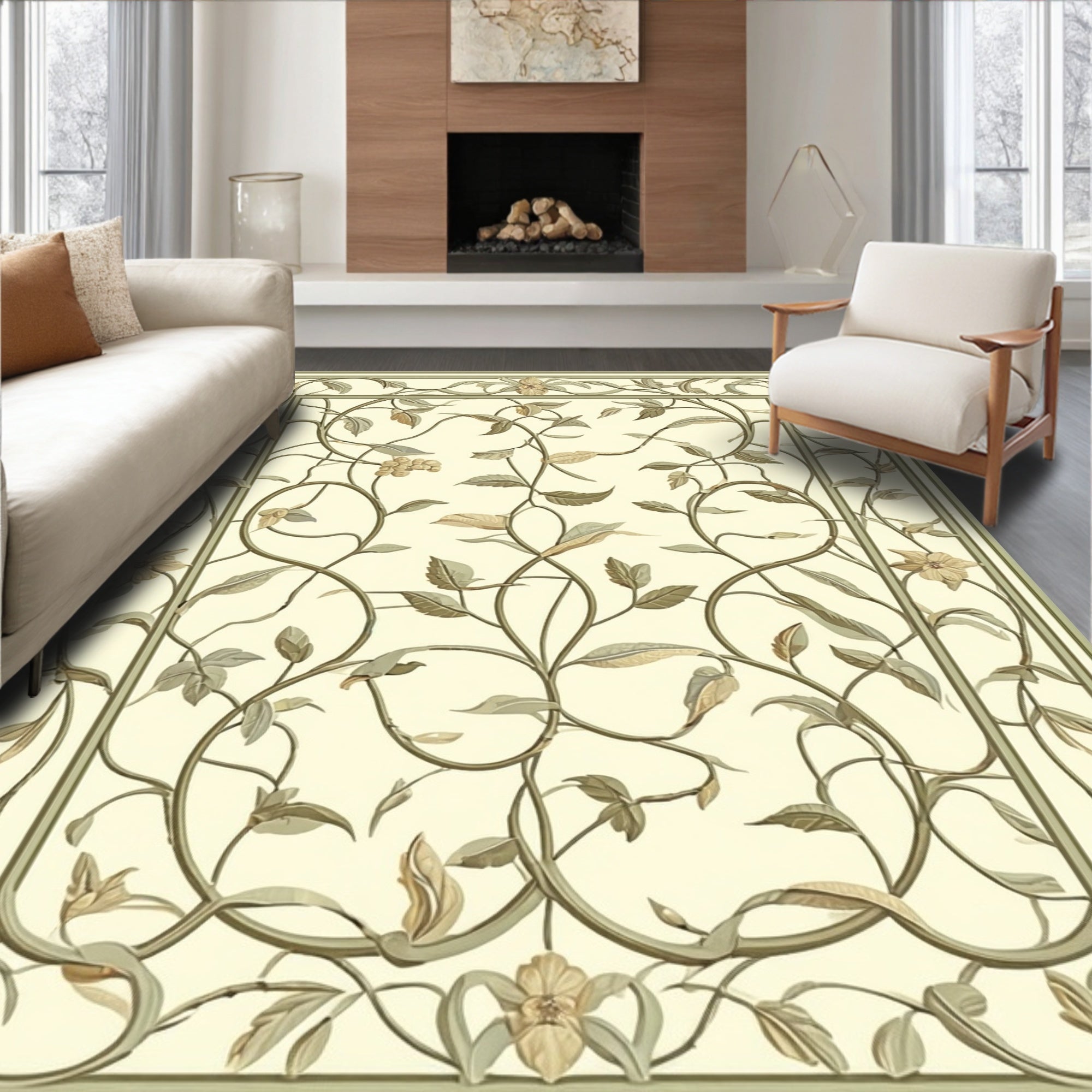 Ornate Floral Vine Scrollwork Pattern Rug