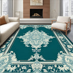 Teal Cream Intricate Floral Frame Rug