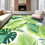 Lush Green Tropical Leaf Pattern Rug