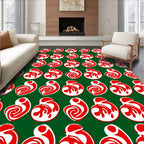 Red Swirl Drops Green Background Rug