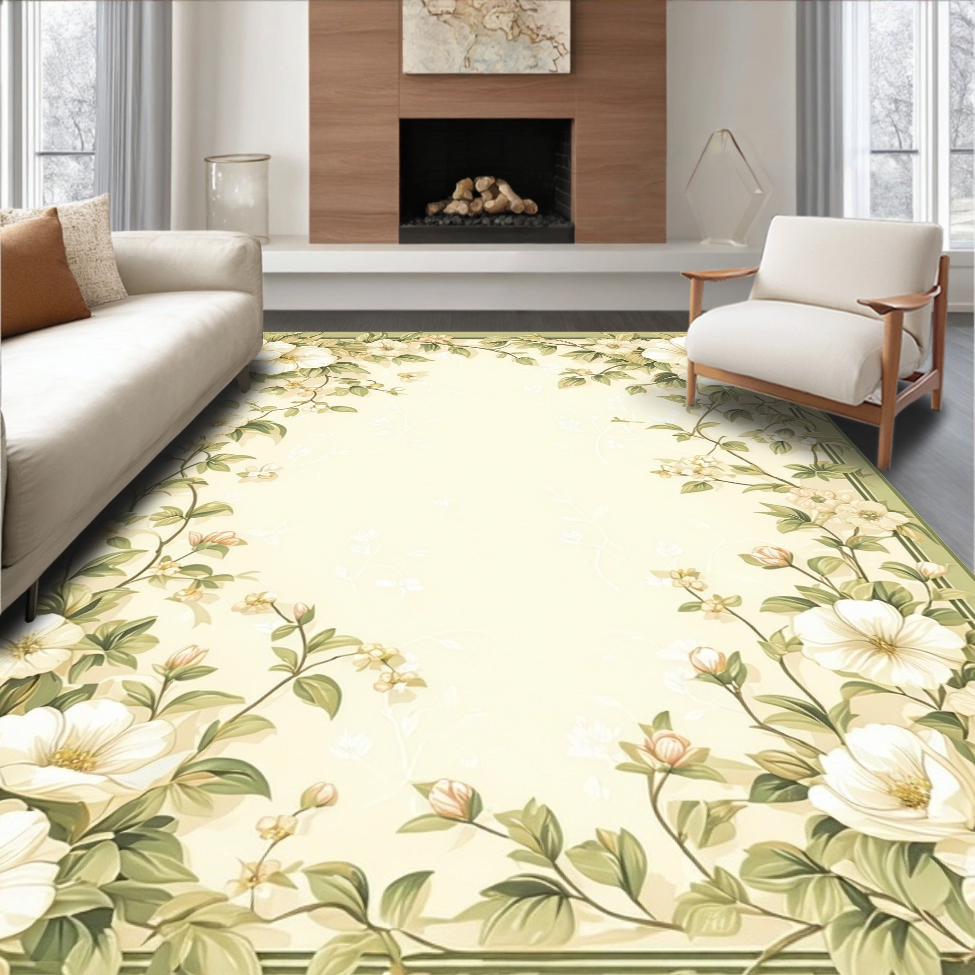Floral Vine Border Design Rug