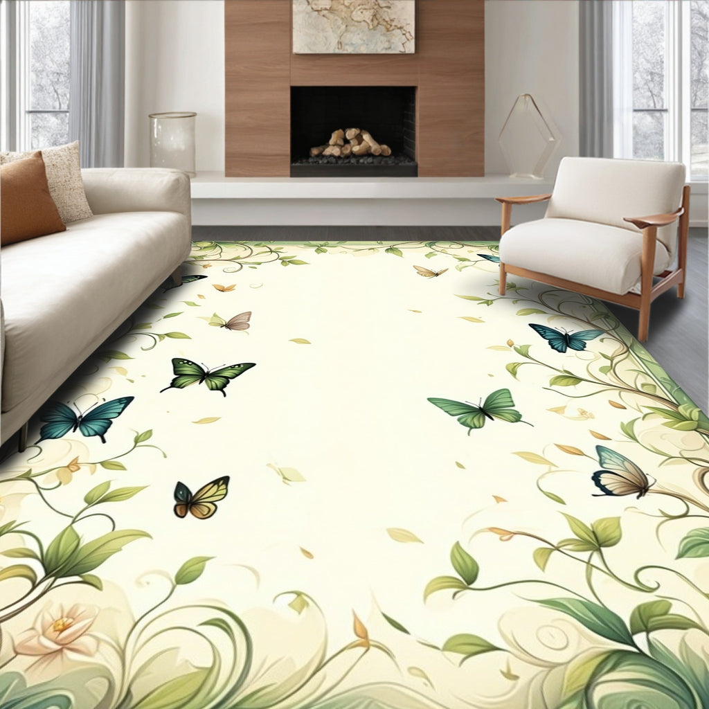 Whimsical Butterfly Vine Garden Design Rug