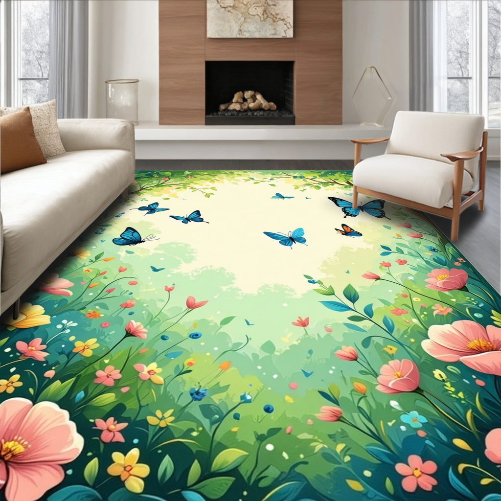 Whimsical Butterflies Blossoms Woodland Rug