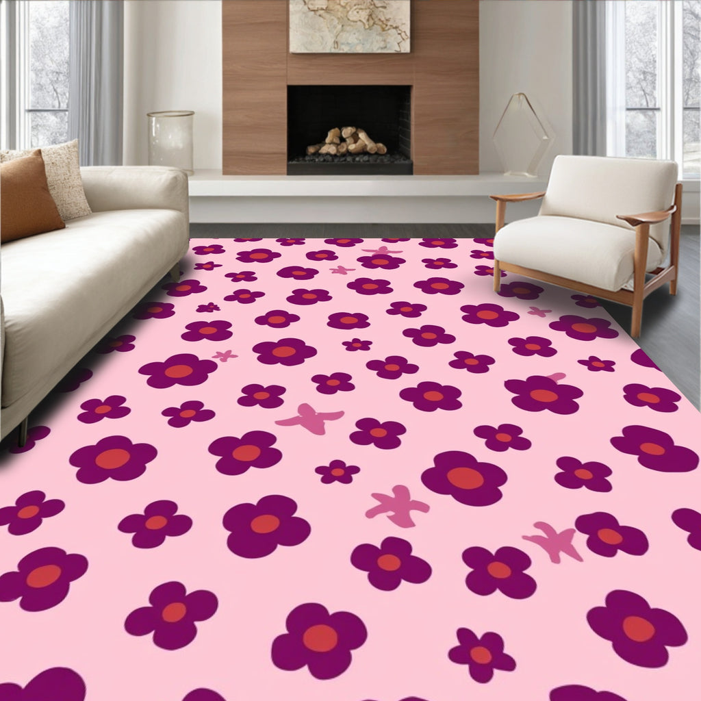 Charming Pink Floral Pattern Design Rug