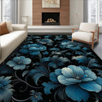 Deep Blue Floral Pattern Rug