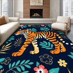 Tropical Tiger Amidst Vibrant Flora Rug