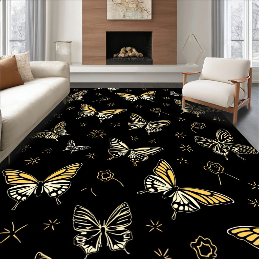 Golden Butterfly Art Deco Pattern Rug