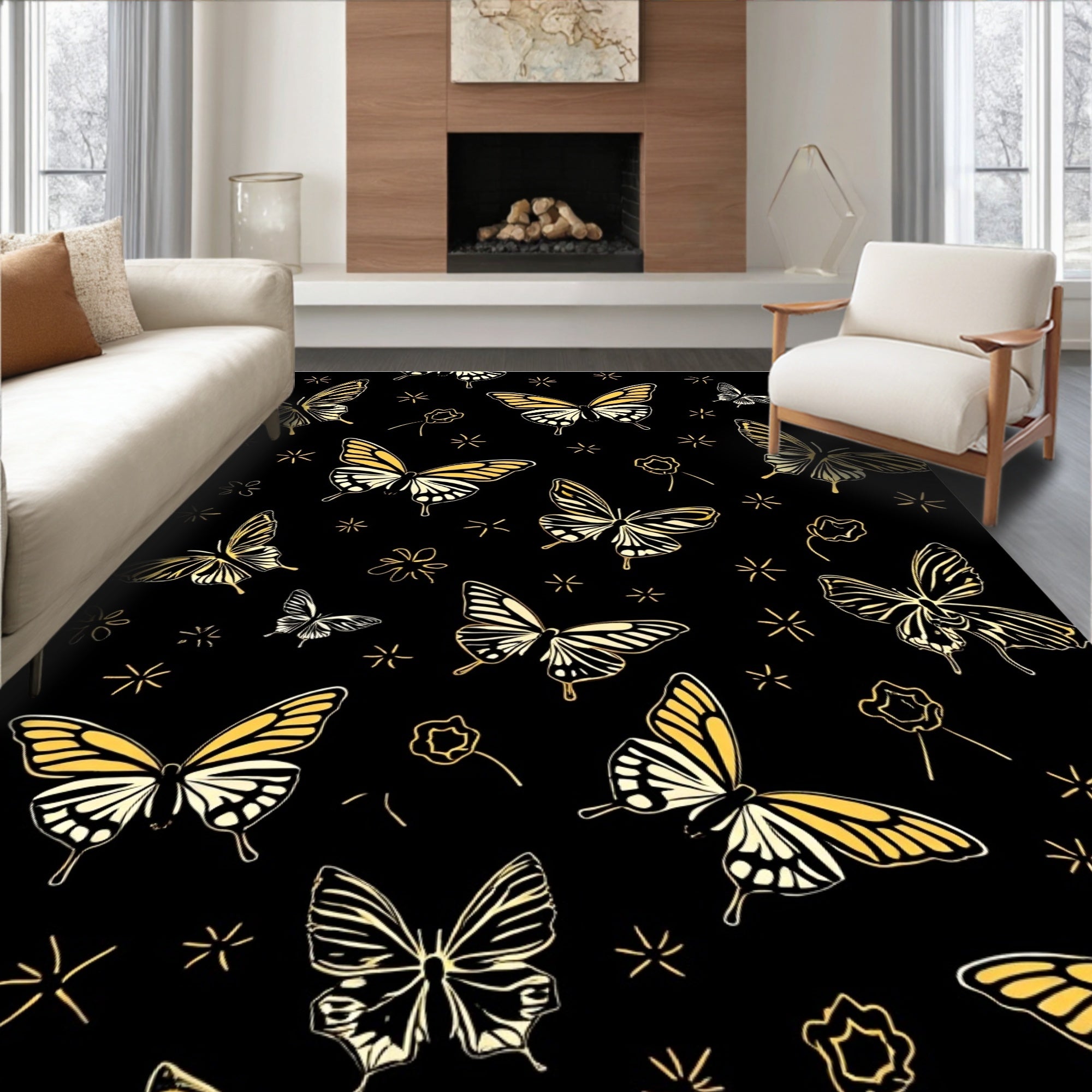 Golden Butterfly Art Deco Pattern Rug