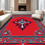 Classic Red Blue Floral Motif Rug