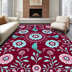 Charming Birds Floral Folk Art Rug