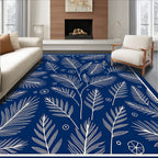 Deep Blue Feathery Leaf Medallion Rug