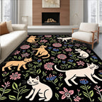 Cute Cats and Floral Blackground Design Rug
