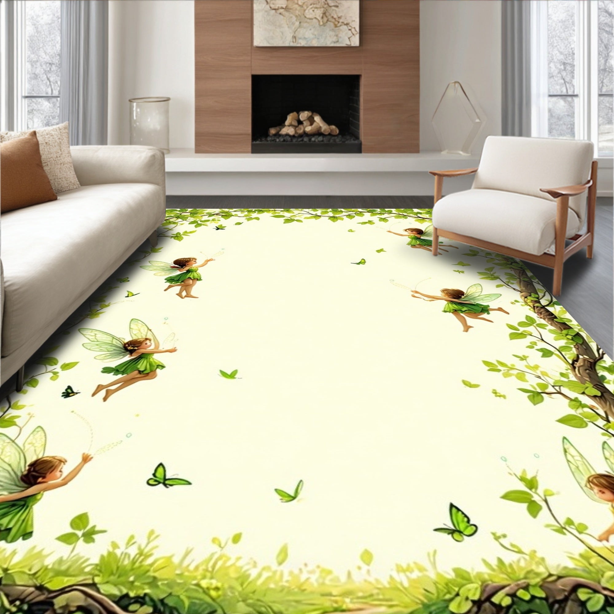 Enchanted Fairy Garden Whimsical Design Rug