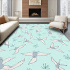 Whimsical Birds and Leaves Pattern Rug
