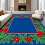 Festive Red Bow Green Pine Frame Rug
