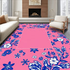 Pink Blue Floral Pattern Rug