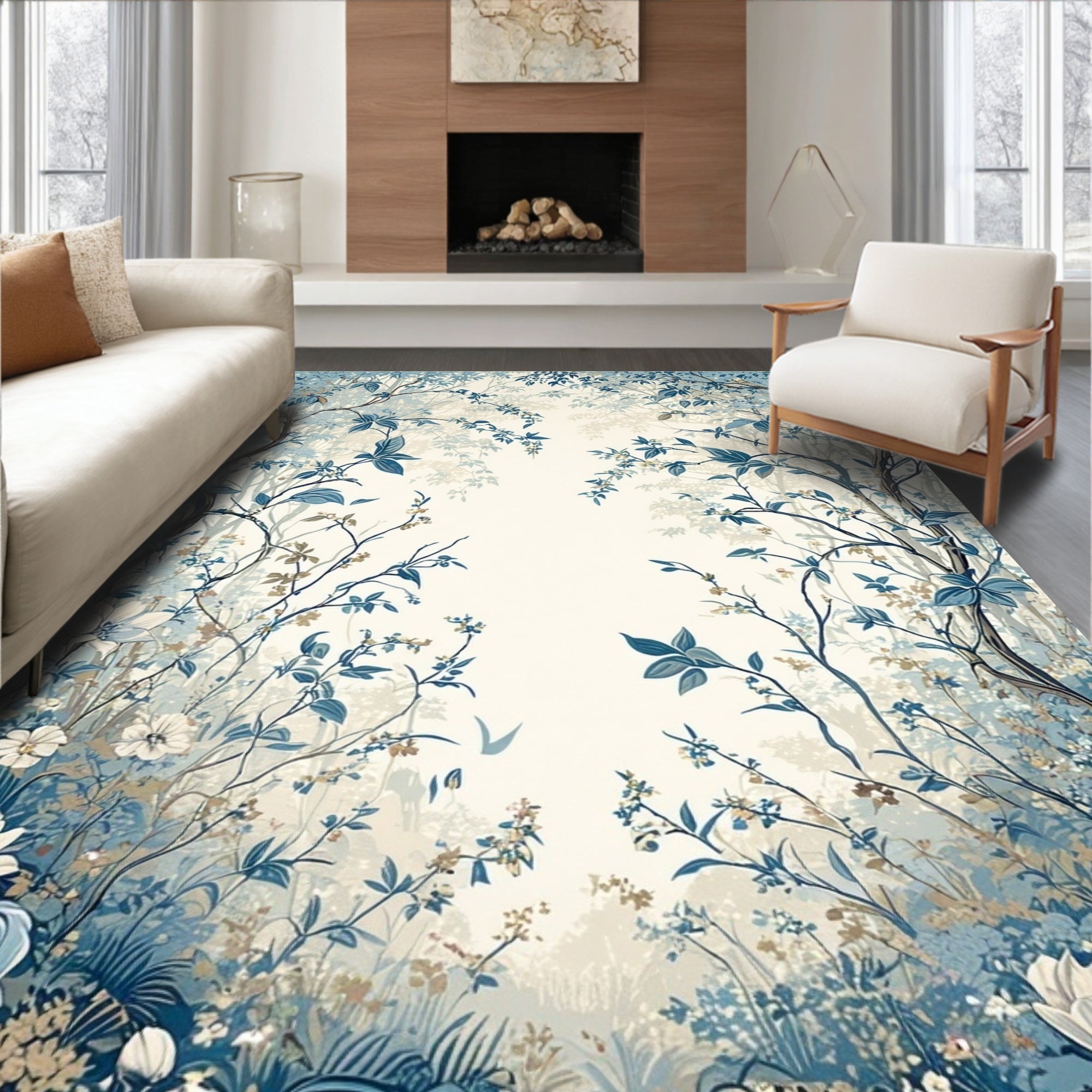 Enchanting Blue Floral Canopy Design Rug