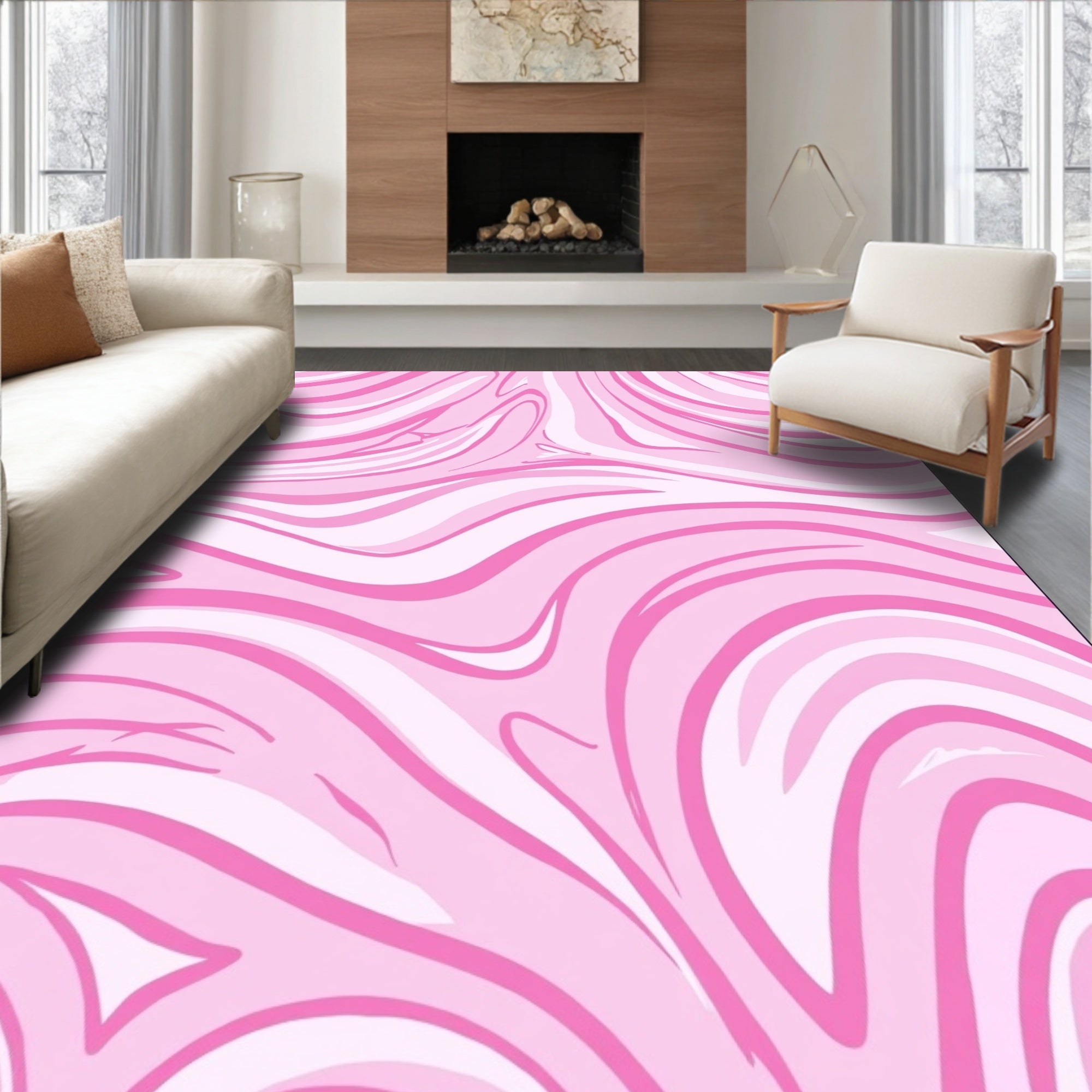 Pink Swirl Abstract Patterned Rug