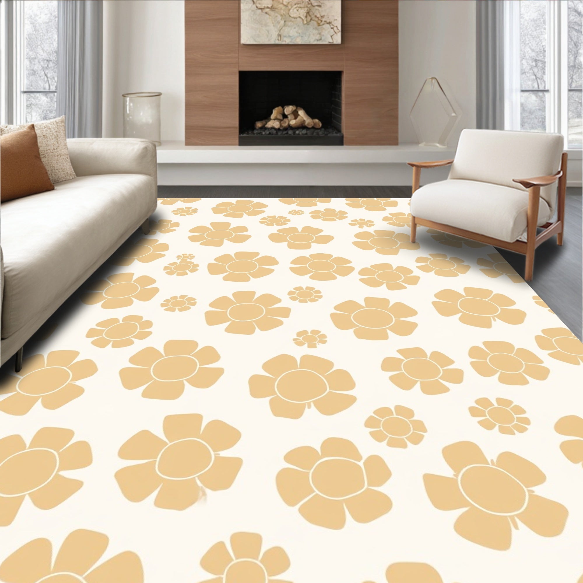 Numerous Floral Pattern Cream Rug
