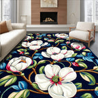 Magnolia Floral Patterned Dark Blue Rug