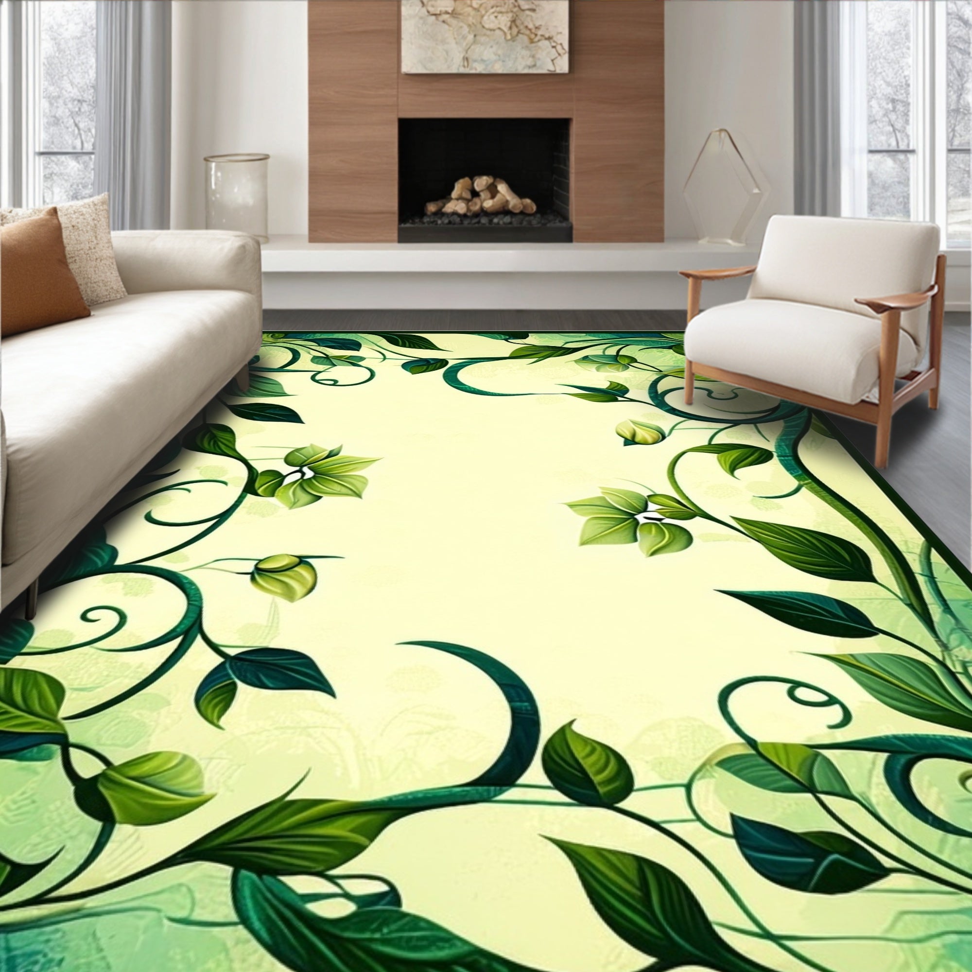 Green Vine Swirl Pattern Rug