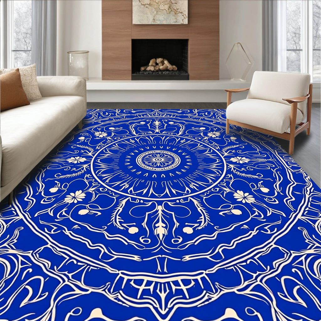 Royal Blue Abstract Mandala Pattern Rug