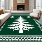 Forest Green White Evergreen Border Rug