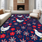White Chicken Red Floral Snowflake Mix Rug