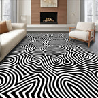 Abstract Black White Swirling Lines Rug