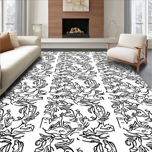 Abstract Figure Patterned Black and White Rug
