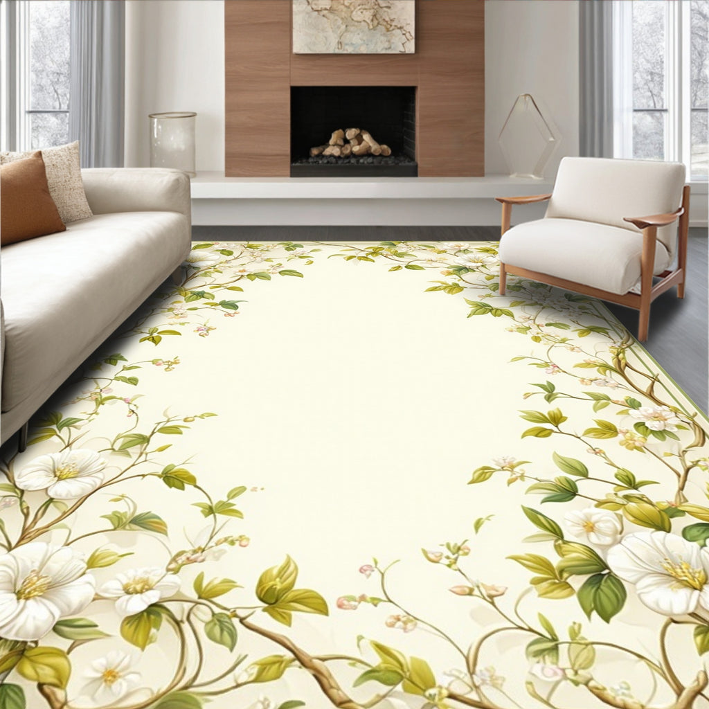 White Floral Vine Pattern Rug