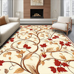 Red Leaf Vines Swirls Pattern Rug