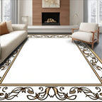 Elegant Tan Floral Scroll Frame Rug