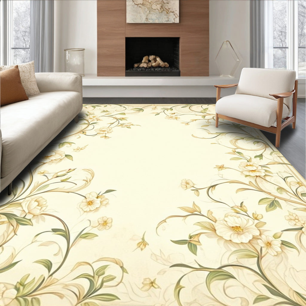 Elegant Floral Vine Cream Rug