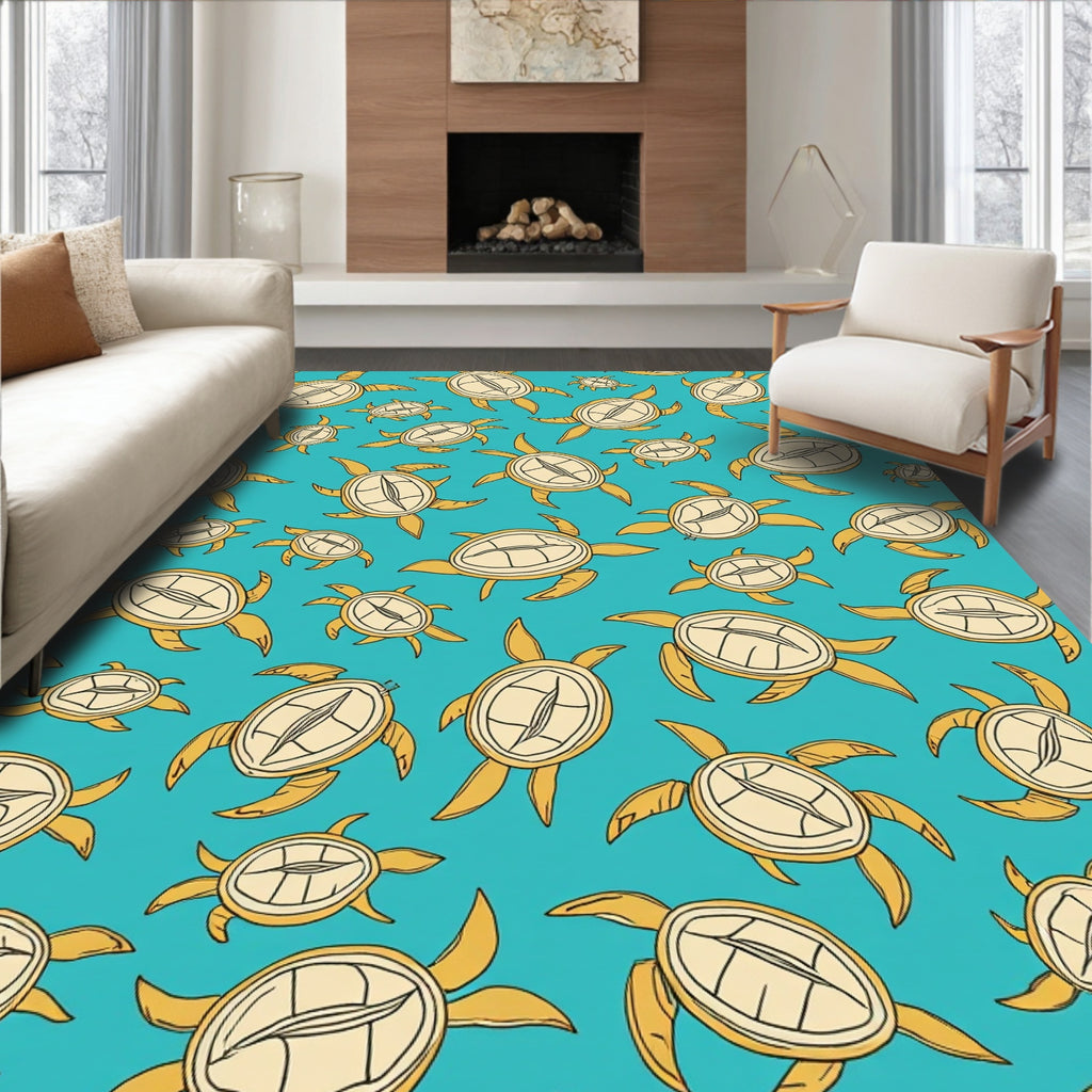 Whimsical Yellow Turtle Pattern Rug