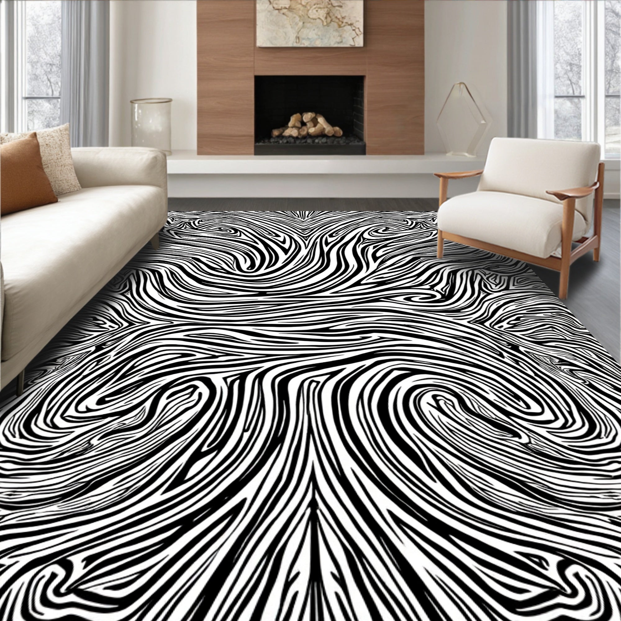 Monochromatic Swirls Abstract Pattern Rug