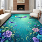 Whimsical Dragonfly Floral Garden Pattern Rug