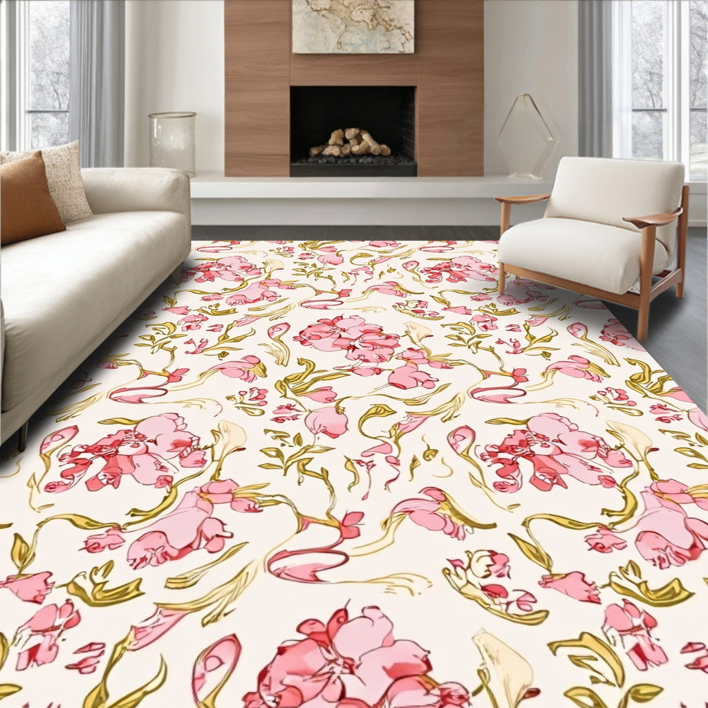 Whimsical Pink Floral Swirl Pattern Rug
