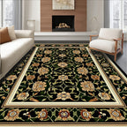 Elegant Black Floral Patterned Rug