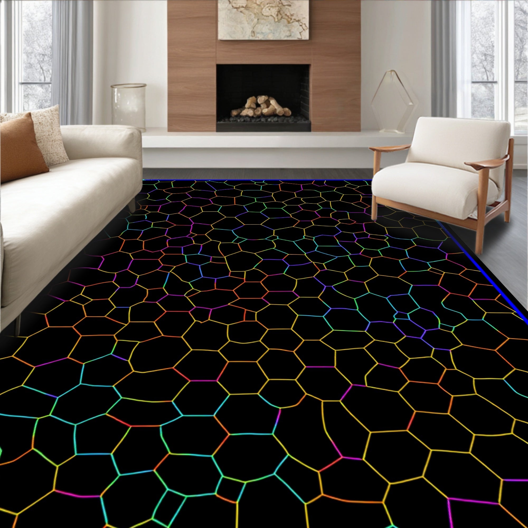 Vibrant Mosaic Cell Pattern Rug