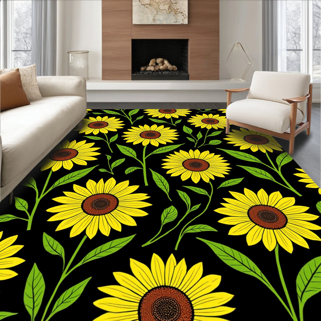 Bright Sunflower Patterned Design Rug