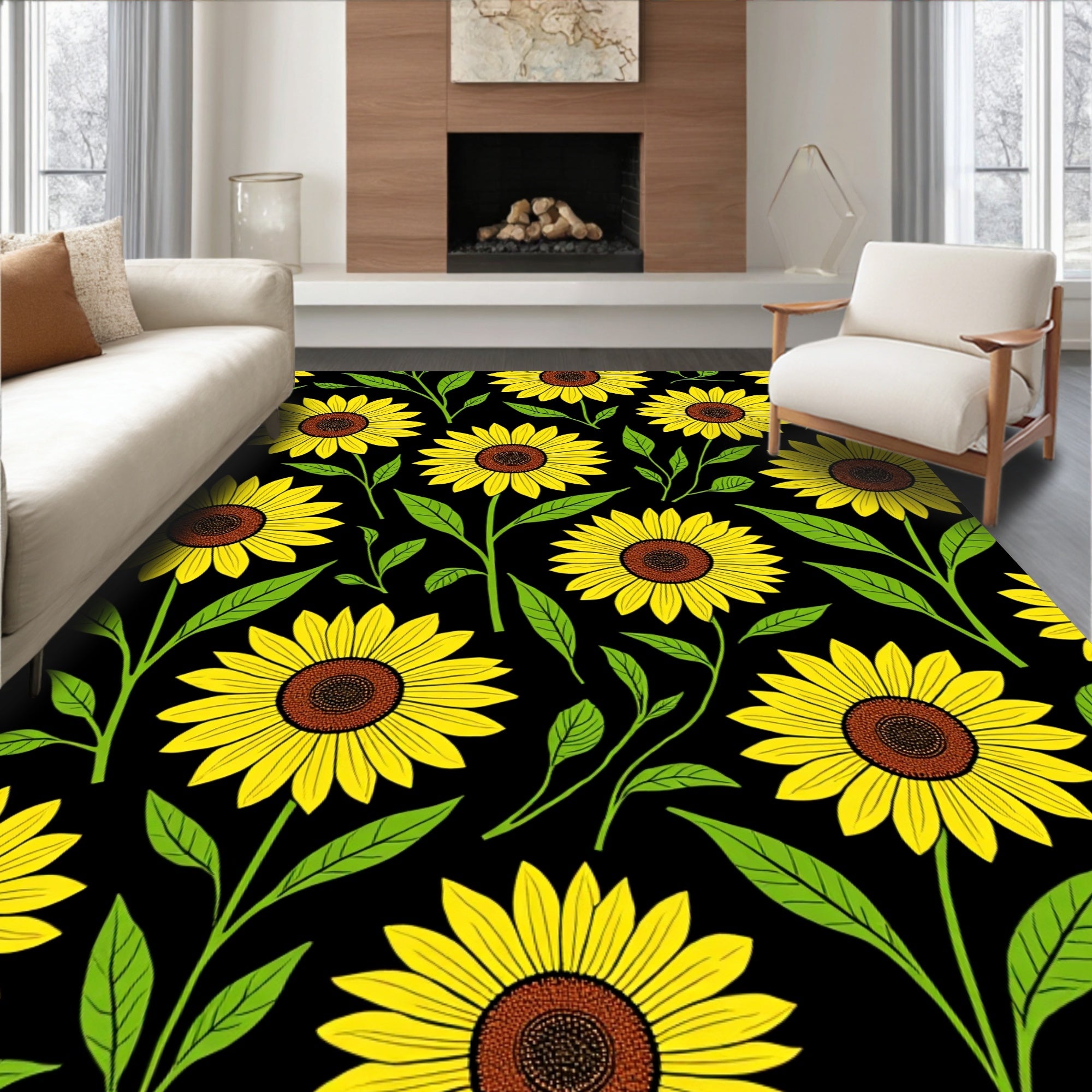 Bright Sunflower Patterned Design Rug